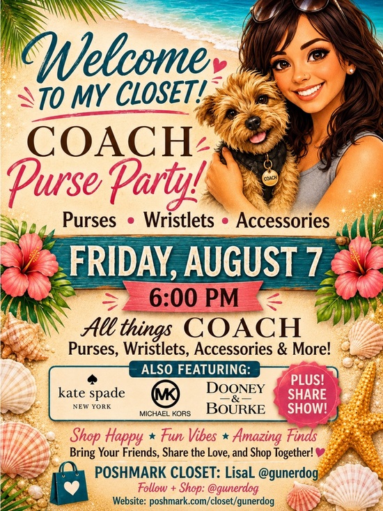 Coach Handbags - Coach Beach-Themed Promo Graphic with Pink and Teal Accents